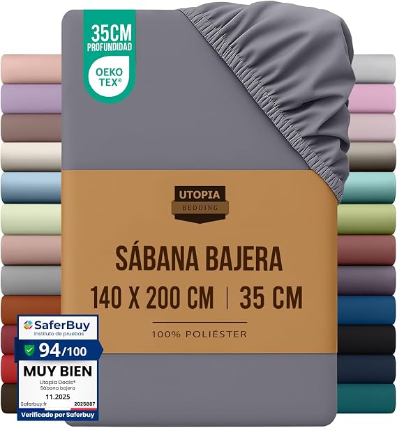 Utopia Bedding Fitted Sheet 140x200 - Grey