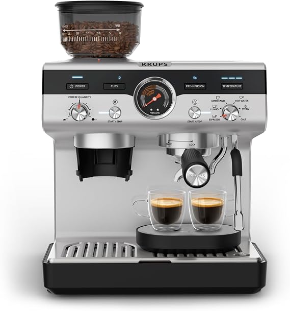 Krups Precision Manual Espresso Coffee Machine with Grinder, Black