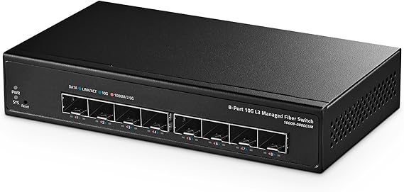 Binardat 8-Port 10 Gigabit SFP+ Managed Switch 1G/10G SFP+ Module Compatible 160Gbps Bandwidth Web/CLI L3 Management Metal Fanless Fiber Desktop Network Switch