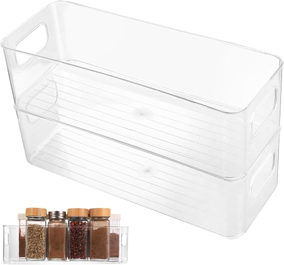 2 Set Fridge Organizer Clear Stackable Boxes with Handle