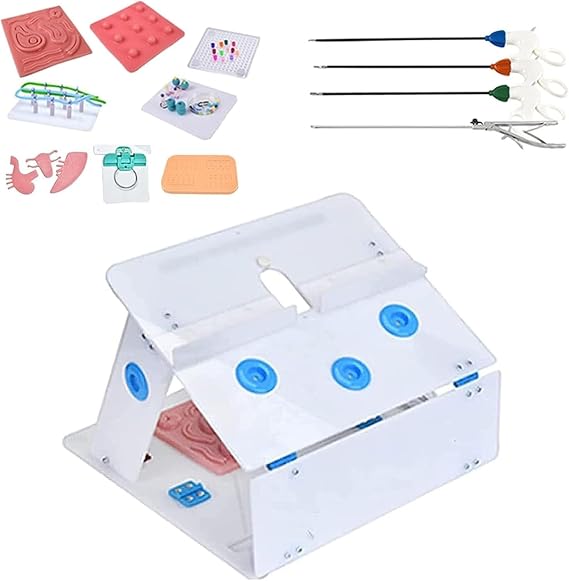 Laparoscopic Trainer Box Simulator with Suture Pad, Surgery Set Includes 10 Training Modules for Simulation Training