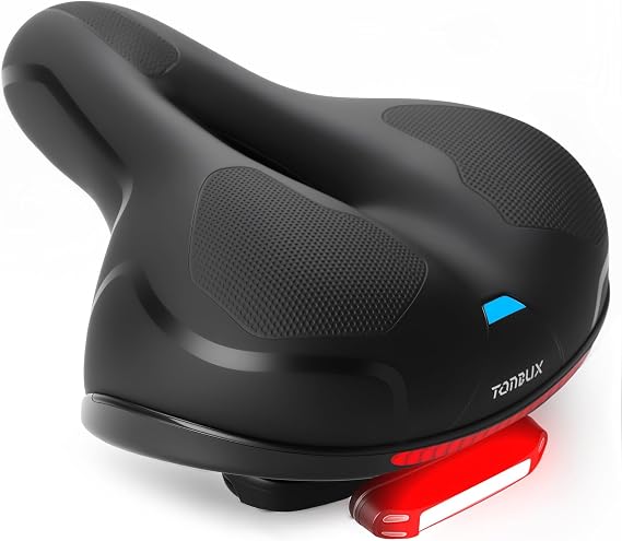 TONBUX Comfortable Bike Seat for Men & Women, Memory Foam Bicycle Seat with Dual Shock Absorbers, Padded Bike Saddle Universal Fit for Commuter, Stationary, Mountain, Cruiser, Ebike (Box Packaging)