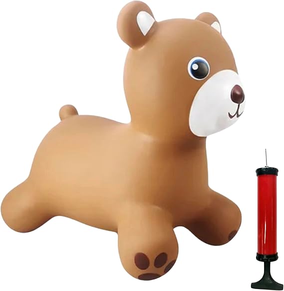 Happy Hopperz Teddy Bear Inflatable Bouncy Animal with Grippable Ears/Horns, Easy to Clean Space Hopper for Indoor and Outdoor Play, Bouncing Toy, Pump Included, 12 Months-5 Years