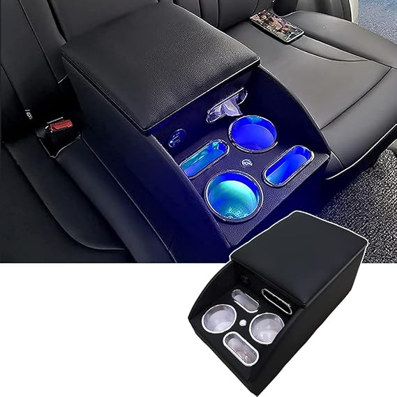 SGALUPA Compatible with Honda Rear Console Box Compatible with Toyota Rear Console Box Universal Rear Seat or Bench Seat Armrest and Small Item Holder Drink Holder Car Interior Storage Black