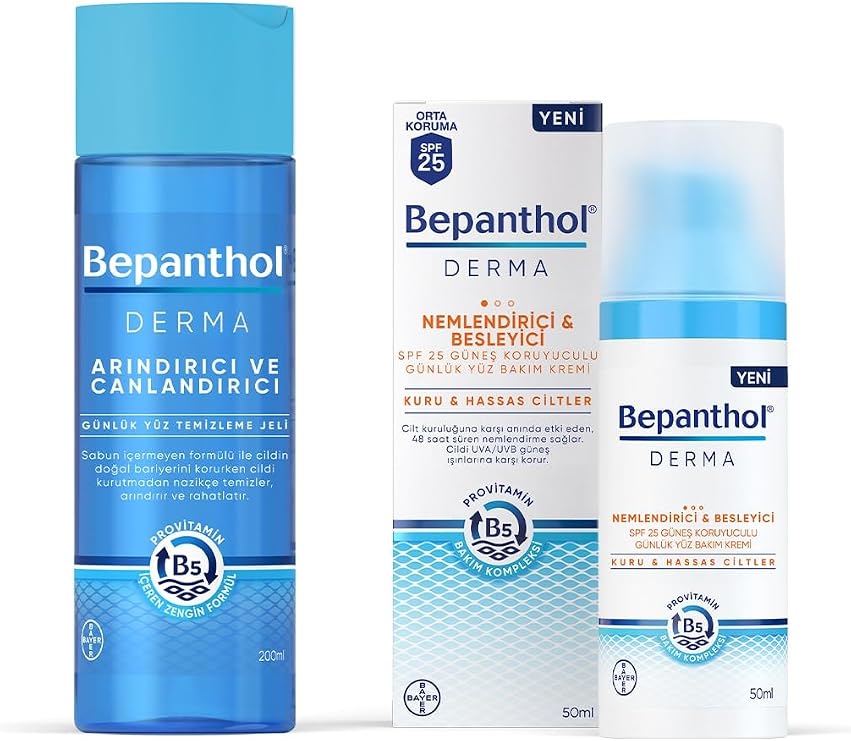 Bepanthol Derma Nemlendirici & Besleyici SPF 25 Günlük Yüz Kremi 50ML + Derma Arındırıcı & Canlandırıcı Günlük Yüz Temizleme Jeli 200ML