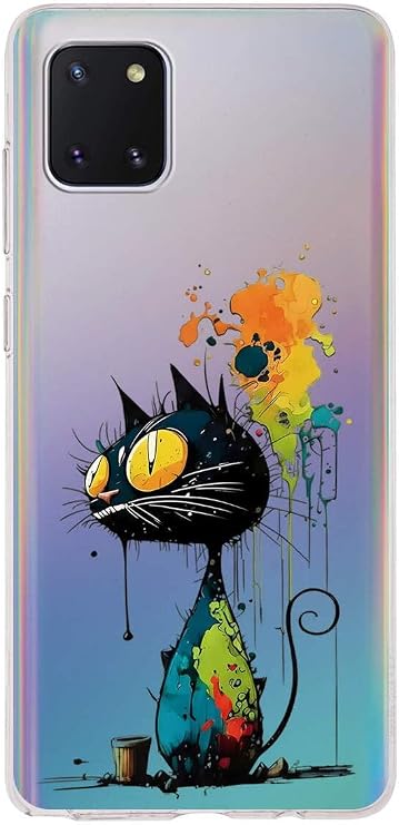 Samsung Galaxy Note 10 Lite ile Uyumlu Splash Kedi Tasarımlı Slimfit Şeffaf Silikon Kılıf