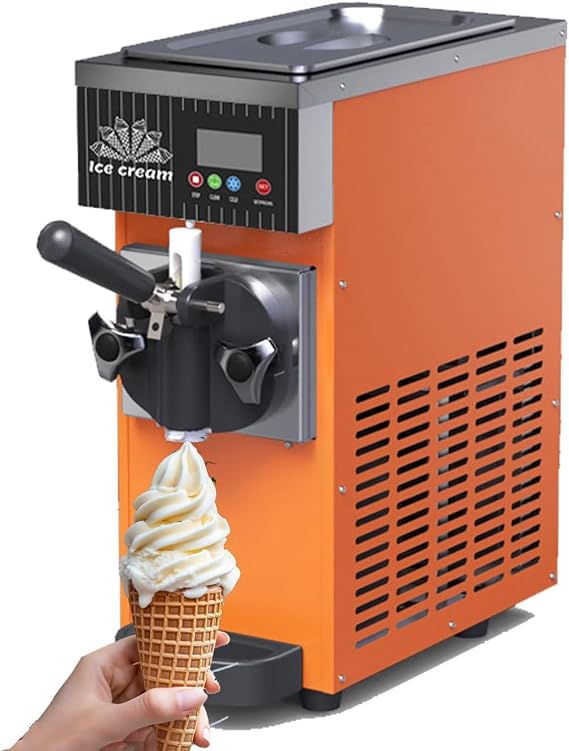 Soft Serve Ice Cream Machine for Home,Countertop Soft Serve Ice Cream Maker,4-5 Kg/H Yield,With Pre-Cooling,Auto Clean,Lcd Panel Soft Serve Maker Single Flavor Soft Serve Ice Cream Machine,Orange