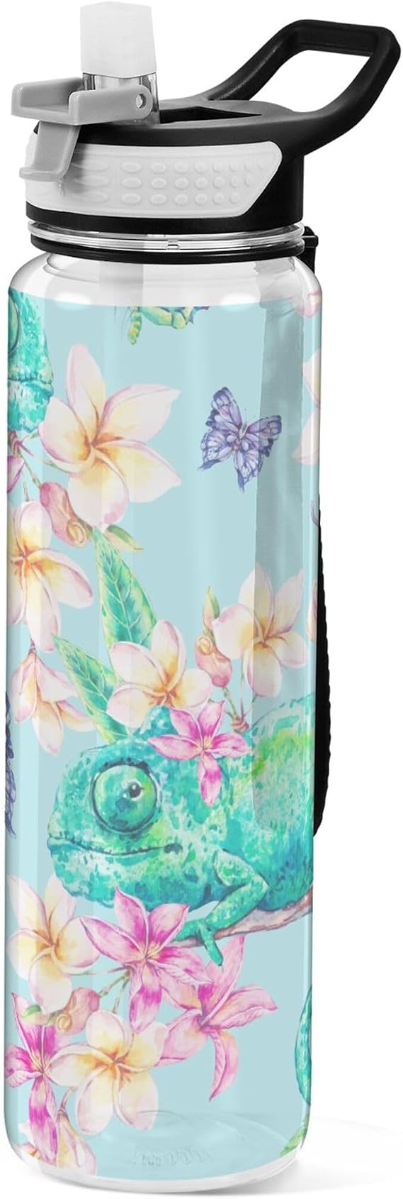 Green Chameleon Water Bottle with Straw Lid Clear Leakproof Gym Water Bottles for Outdoor Sport Drinking Fitness Workout Travel, 32 oz