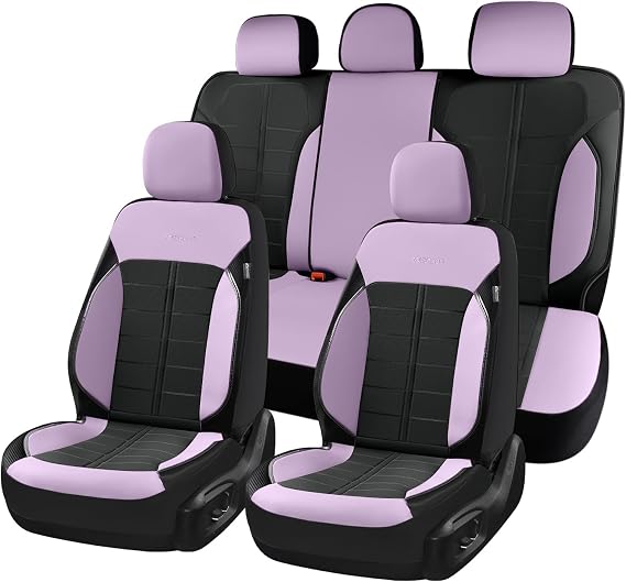 Coverado Car Seat Covers Full Set Leather Full Cover Waterproof Seat Covers Car Seat Protector Cushion Universal Fit for Most Car, SUV, Truck, Purple & Black