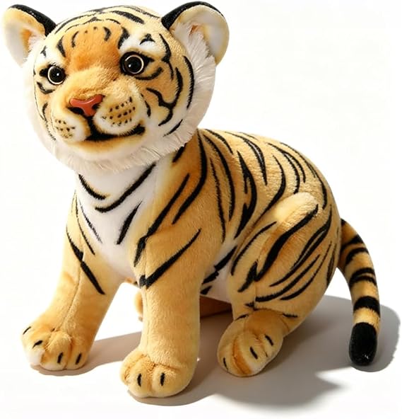 Simulation Tiger Plush Toy Realistic Stuffed Animals Tiger Sitting Tigers Stuffed Animal Doll Christmas Plushie Birthday Gift for Adults Friends(Yellow, 23cm)