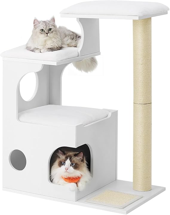 Feandrea 86 cm Cat Tree with Cat Cave, 3 Perches, Scratching Post and Mat
