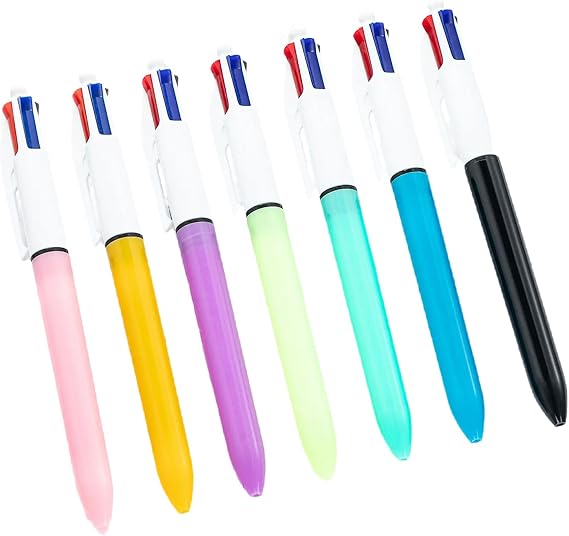 7 Pack 4 Colour Pens Multi Coloured Pen All in One, 4 in 1 Multi Pen Set Retractable Ballpoint, Medium 1.0mm Ink for School Office Kids Gifts