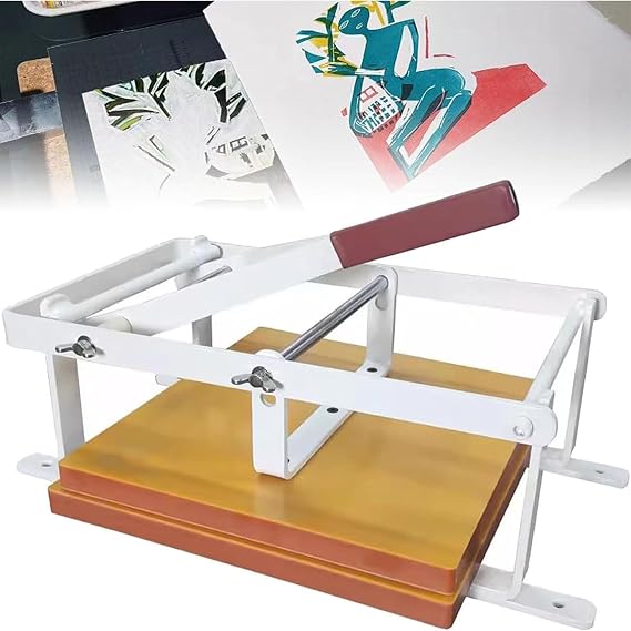 Manual Flatbed Printing Press with Hand Lever & Height Adjustment for Printmaking, Woodblock Art, Linocut, Etching, Card Making, Pressure Press for Artists and Printers