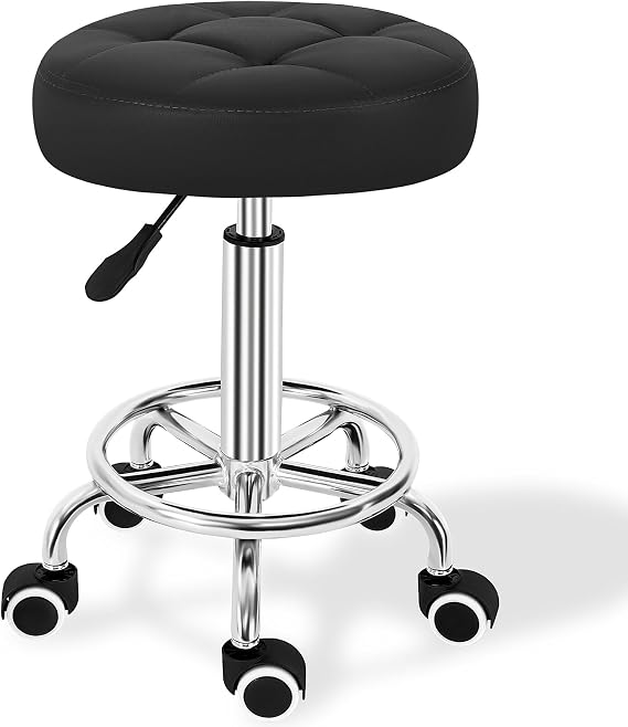 Round Rolling Stool, PU Leather Rolling Stools Height Adjustable