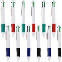 12PCS Multi Coloured Pens All in One, 4 Colour Pen Retractable 4 in 1 Ballpoint Pens for Writing Office School Stationery Supplies Party Gift for Students Teachers, Green Blue Red Black Ink 0.7mm