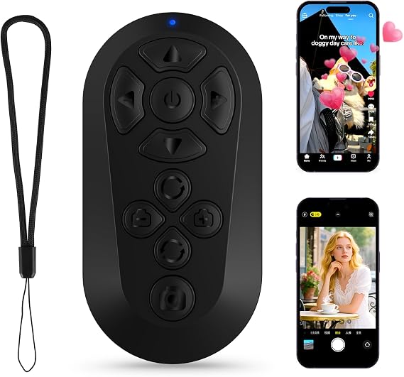 Wireless Camera Remote Control, TikTok Scrolling Remote for iPhone & Android, Bluetooth Clicker Phone Remote with Front/Rear Camera Switch for Photo and Video