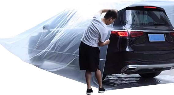 Plastic Full Car Covers Waterproof, 13.12x23 Ft Car Cover For Outdoor Snow Rain Flood Proof Universal Clear Car Cover For SUV Sedan Sport Cars