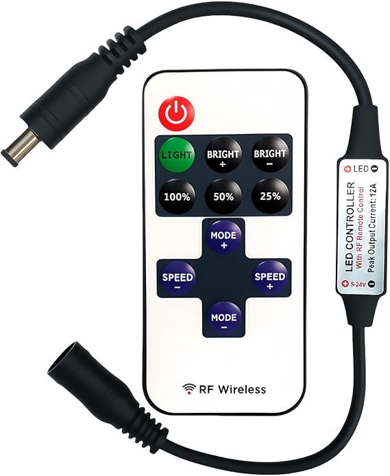11 Key RF Wireless Remote Control, 5.5mm x 2.1mm DC Jack Connector 5-24V