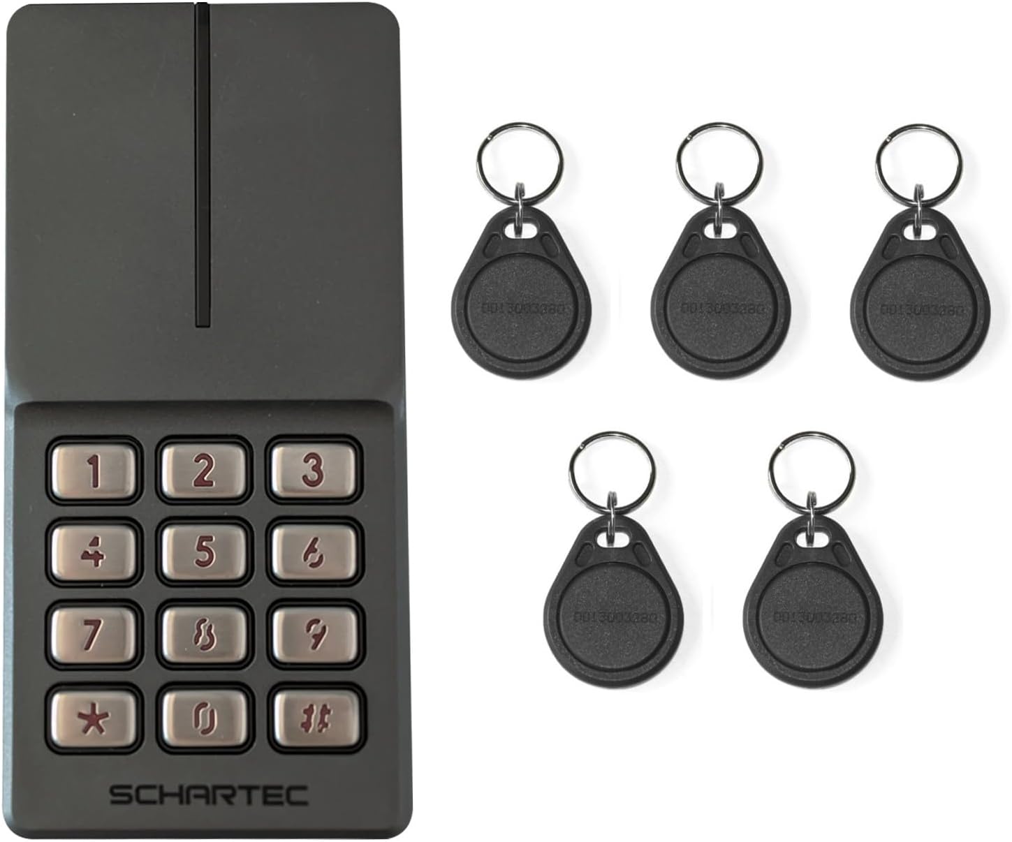 SCHARTEC Metall Codetaster mit RFID Chip Transponder Taster Set Karten Leser Transponder Lesegerät Zugangskontrolle Code Tastatur Türöffner