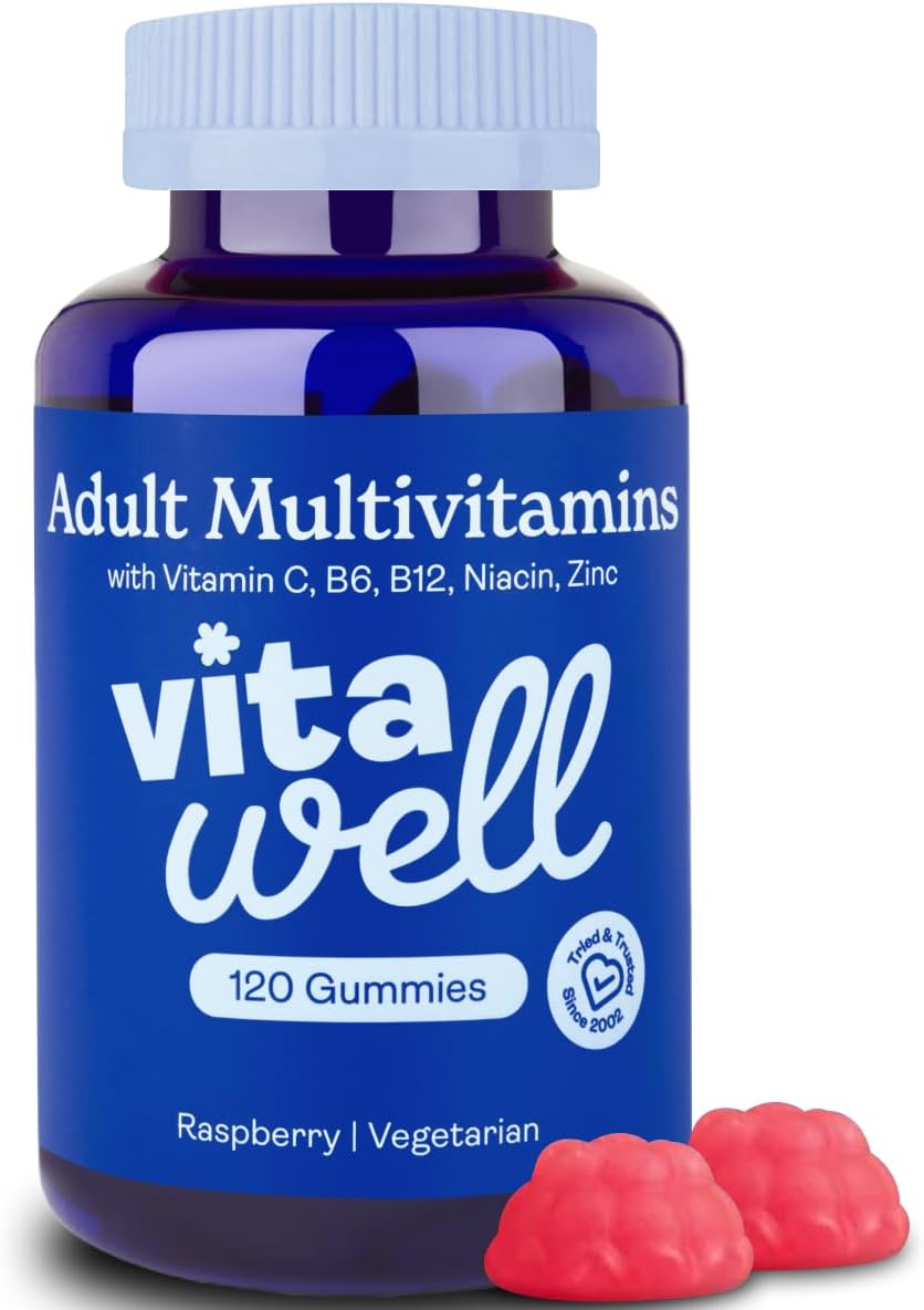Vitawell Adult Multivitamin Gummies - 120 Raspberry Flavour Gummies 2 Month Supply | Complex Vitamin D Formula | Chewable Multivitamins for Men &amp; Women | Immune Support | 10 Essential Adult Vitamin
