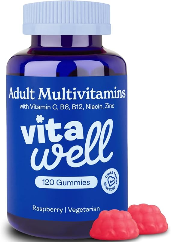 Vitawell Adult Multivitamin Gummies - 120 Raspberry Flavour Gummies (2 Month Supply) | Complex Vitamin D Formula | Chewable Multivitamins for Men & Women | Immune Support | 10 Essential Adult Vitamin