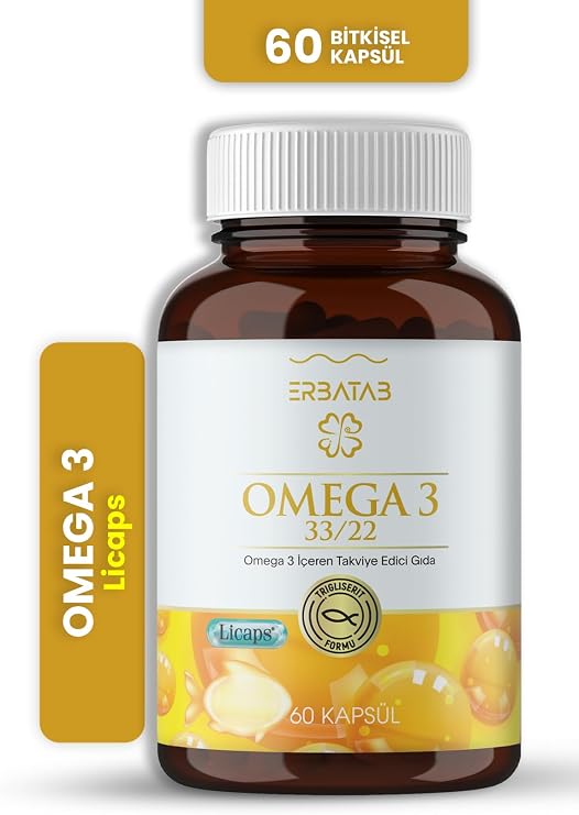 Erbatab Omega 3 Balık Yağı Kapsül - Trigliserid Form Licaps - 550 mg (280 EPA / 190 DHA) - IFOS Sertifikalı Fransa Menşeli - Şeker ve Glutensiz Balık Jelatini - 60 Kapsül