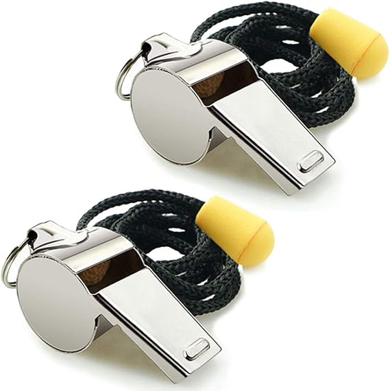 Whistle, 2 Pack Stainless Steel Sports Whistles with Lanyard, Loud Crisp Sound Whistles Great for Coaches, Referees, and Officials (Silver(Stainless Steel))