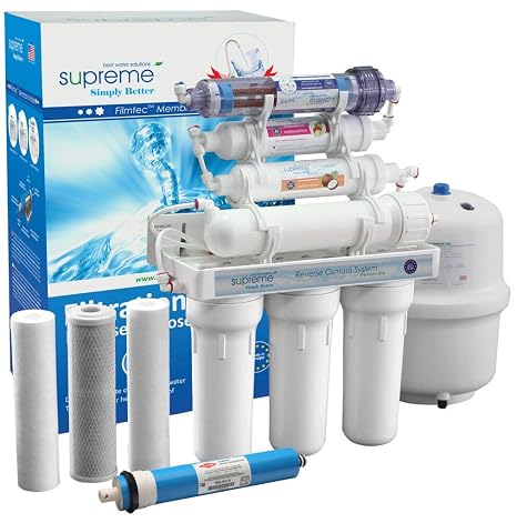 7 Stufen Umkehrosmoseanlage mit Booster Pumpe Trinkwasseranlage Supreme-RO7 Trinkwasserfilter Osmosefilter Membranfilter Osmoseanlage Wasserfilter Umkehrosmose