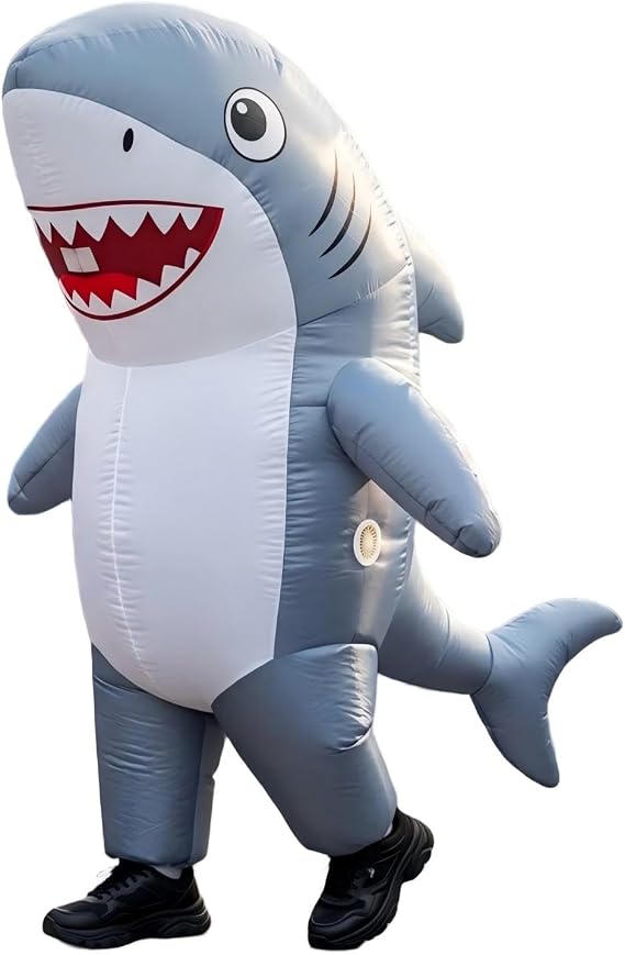Inflatable Shark Costume, Full Body, Adults, Blue
