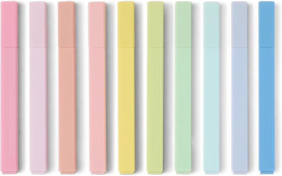 Amazon Basics Pastel Highlighter Set, Anti-Bleed Ink, Bible, Chisel Tip, Pack of 10, Assorted