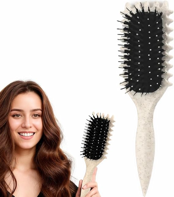 Curl Defining Brush,Curly Styling Hair Brush for Detangling,Combing,Shaping and Defining Curls For Women and Men Less Pulling,Reduce Pulling and Separation (Beige)