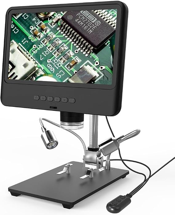 Digital Microscope With Wired Remote, 50x-1200x Magnification, 12MP Resolution, 8.5 Inch Screen, Adjustable LED Lights, For Coin PCB Circuit Repair Soldering