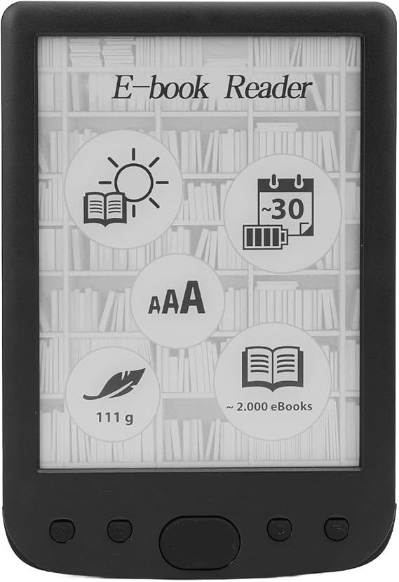 Electric Book Reader 6 Inch Touch Screen Ink Screen Technology 8G Memory Lightweight Fashionable E-Reader with Eye Care Waterproof Calendar Clock Black