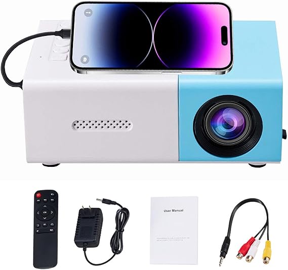 Mini Projector, Portable LED 1080P Home Movie Theater Projector, Blue, Wi-Fi Ready, HDMI, Auto Focus, 180-Degree Swivel Stand