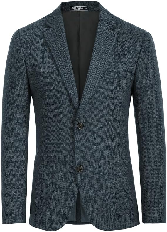 PJ PAUL JONES Men's Herringbone Blazer Coat Wool Blend Blazers Notch Lapel Two Button Suit Jackets