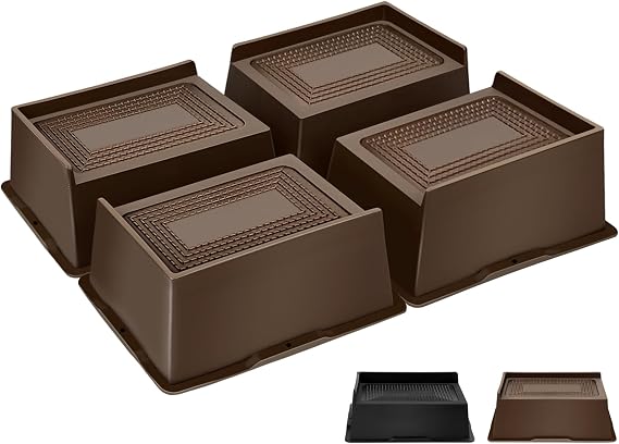Bed Risers 2 Inch Rectangular Furniture Risers L-Shape Anti-Slip Sofa Risers for Couches Table Chair 4 Pack Dark Brown (Dark Brown, 2 Inch)