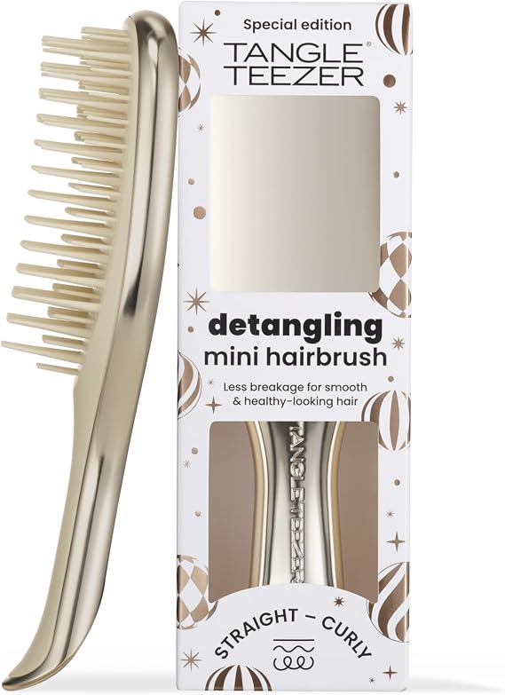 Tangle Teezer Mini Ultimate Detangler Chrome Saç Açıcı Fırça Islak ve Kuru Saçlar İçin Champagne Gold Patentli Çift Katmanlı Diş Teknolojisi Seyahat Boyu