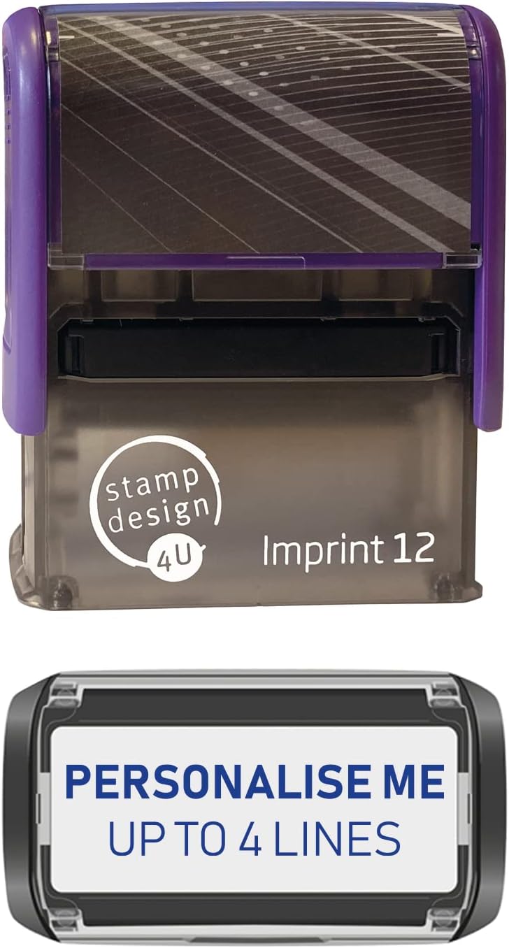 Stamp Design 4U Imprint 12 48x18mm 4 Line Personalised Stamp Premium Custom Made Self-Inking Business Address Rubber Stamp with Blue Ink
