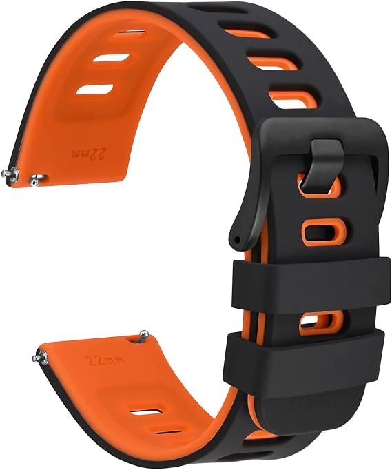 WOCCI Bicolor Watch Straps, Silicone Rubber, Quick Release Replacement Bands for Men and Women, Stainless Steel Buckle, Band Width 18mm 19mm 20mm 21mm 22mm