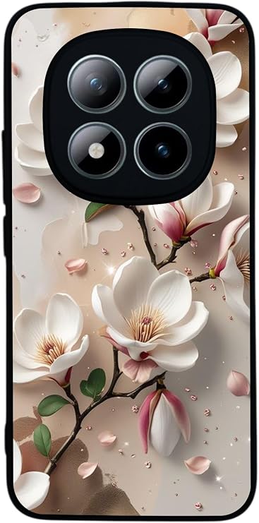Xiaomi Redmi Note 15 Pro ile Uyumlu Yaldız Çiçek Desenli, Mat Siyah, Yumuşak Silikon, Şok Emici Koruyucu Kılıf