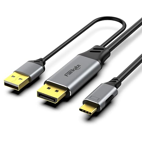 fairikabe DisplayPort to USB-C 4K60Hz 2m unidirectional DP to USB-C source (male to male) compatible with portable touch screen monitor MacBook Pro/Air and iMac