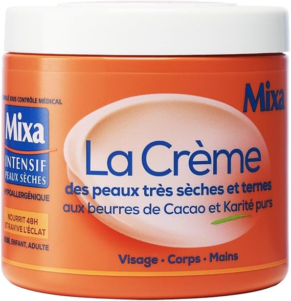 Mixa Intensive - Face, Body, Hand Cream - For Extra-Dry Skin - With Pure Cocoa and Shea Butter - Hypoallergenic - 400ml