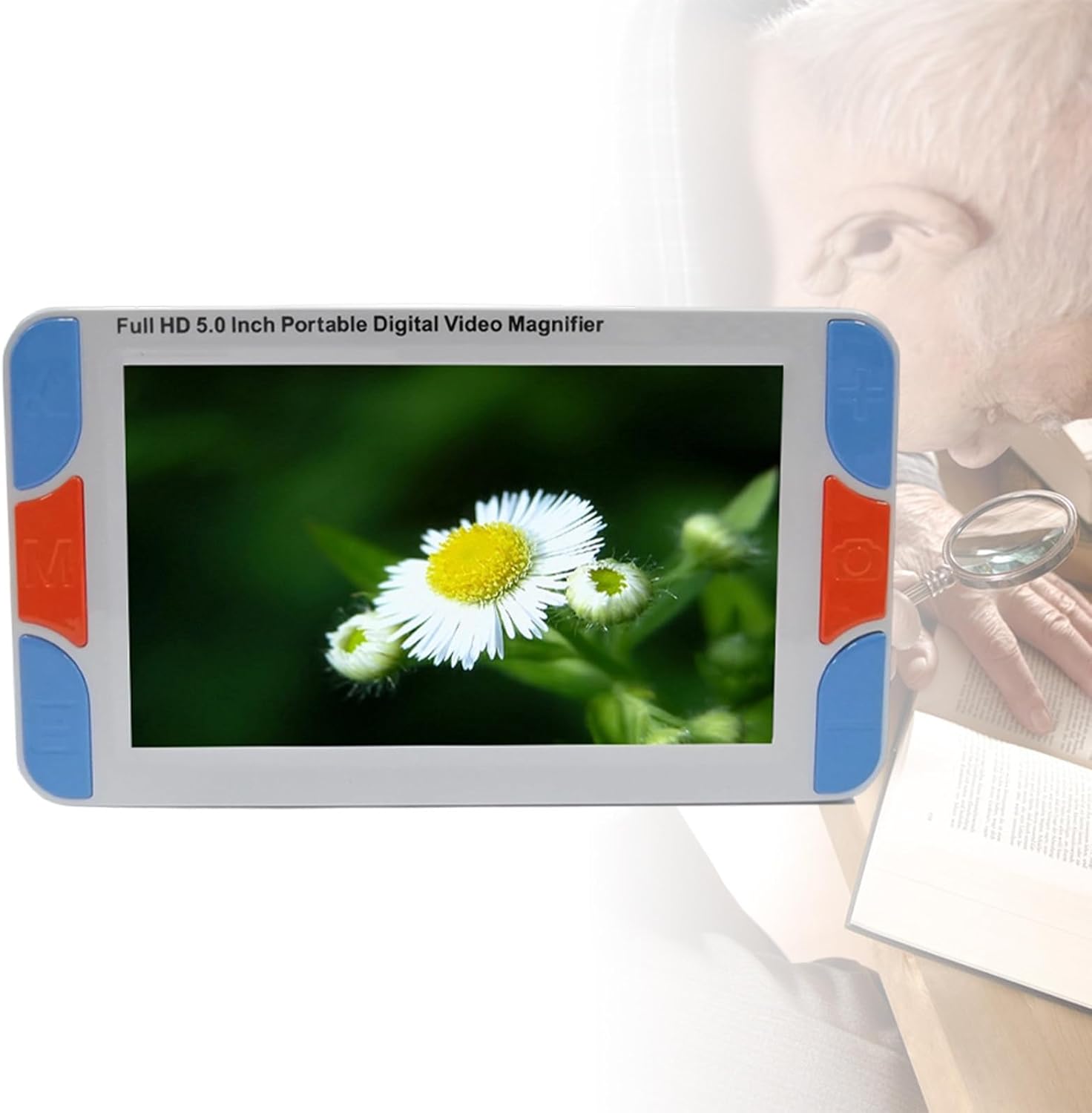 Portable Digital Magnifier, 5.0 Inch Digital Magnifier, 3X-48X Zoom Electronic Reading Aid, AV/HDMI Output & Foldable Handle, for Visually Impaired, Low Vision