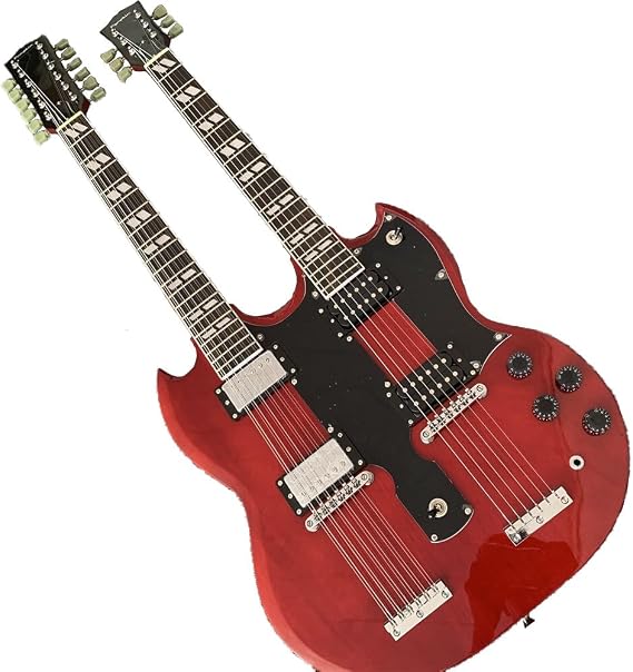 Custom Aged Wine-Red Double Neck Electric Guitar with 12 & 6 Strings - Perfect for Professional Guitarists and Enthusiasts Seeking and High- Sound
