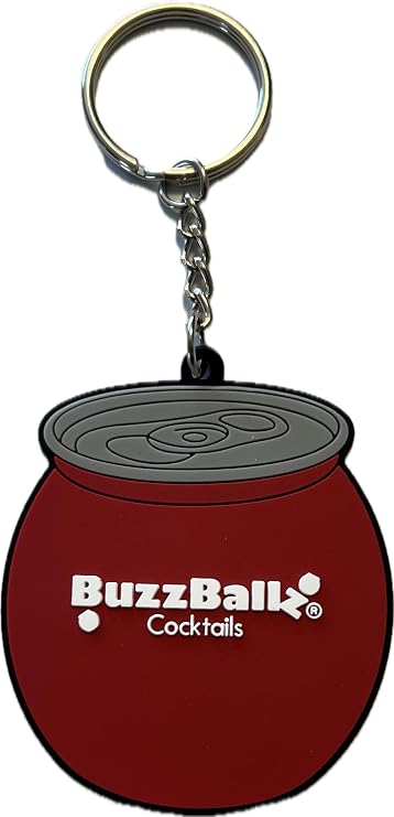 Buzz Ball Z Cocktails Brand Keychain, Red and Black, Novelty Drink Design, Red, Small