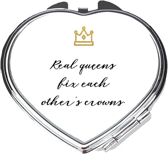 Real queens fix each other's crowns motivational quote compact pocket mirror - silver heart shape