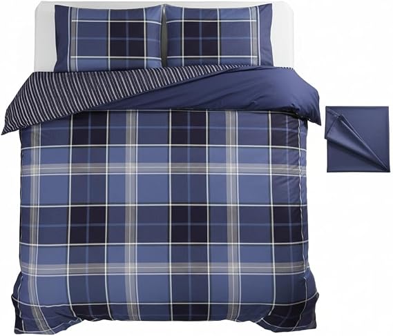 Rapport Home Tartan Check Duvet Cover & 2 Pillowcases Set, Double Blue