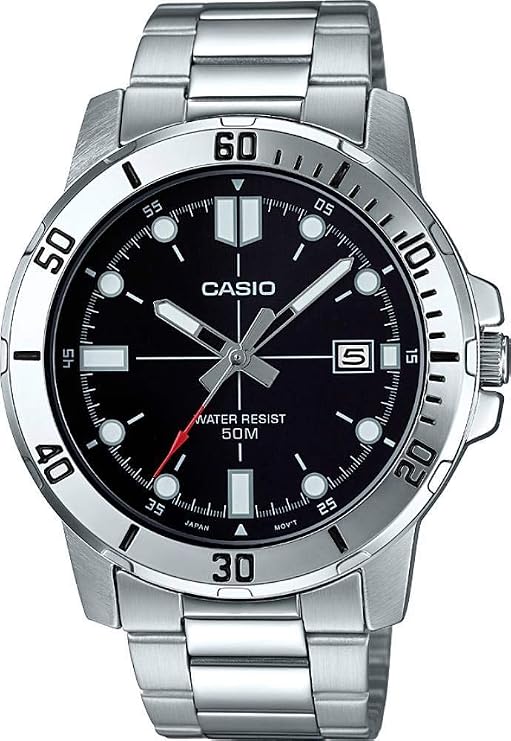 Casio MTP-VD01D-1EV Men's Entiser Stainless Steel Black Dial Casual Analog Sporty Watch