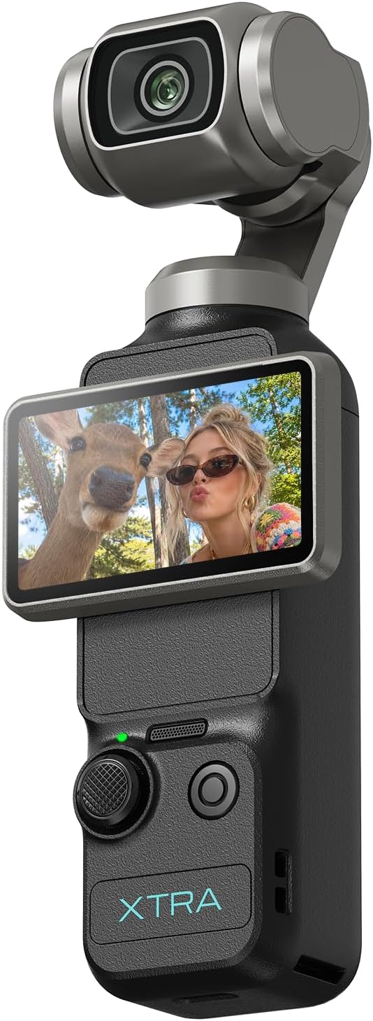Xtra Muse, Vlogging Camera with 2.5 cm CMOS Video and 4K/120fps Video, Pocket Camera with 3-Axis Gimbal Stabilizer, Quick Focus, Face/Object Tracking, Camera