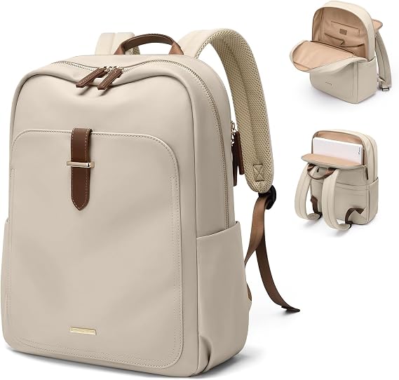 Laptop Backpack for Women,Casual Work Business Backpacks Purse Carry on Travel Backpack, A-apricot, 17.3 inch